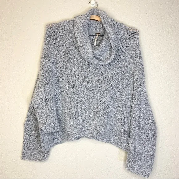 Free People BFF Knit Sweater Cowl Neck Boxy Oversized Pullover Grey Size XS - Picture 7 of 13